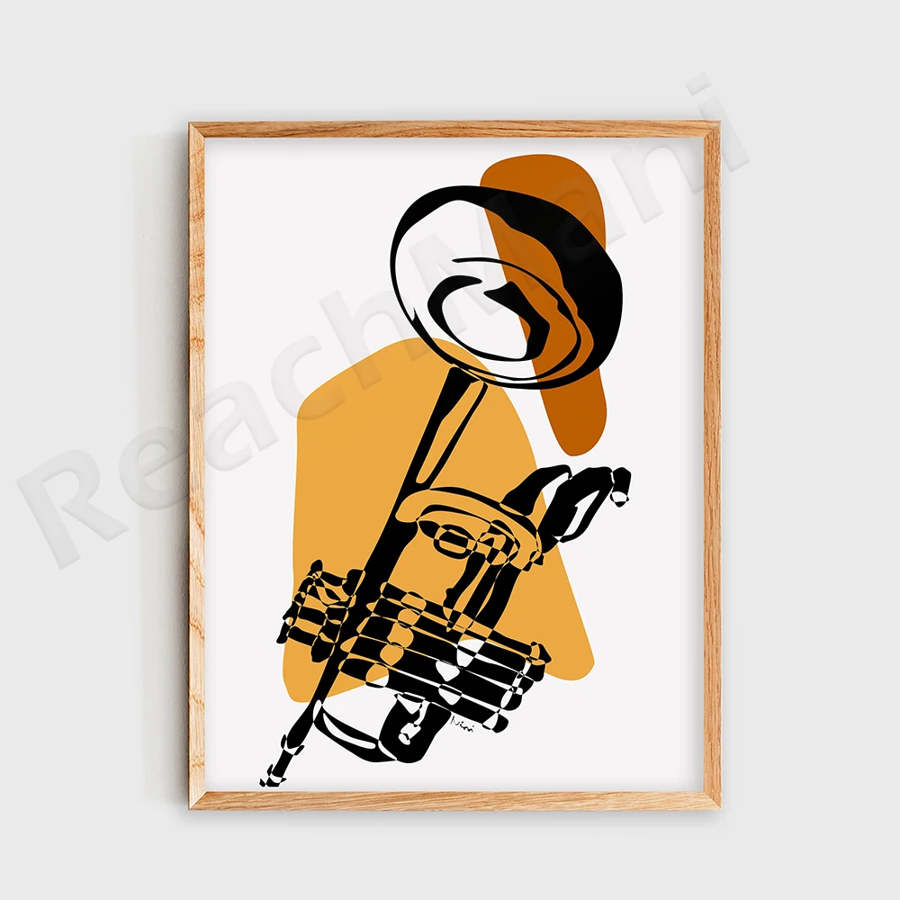 Tableau Toile Saxophone Avec Notes - Décoration Murale Dorée Tendue Main