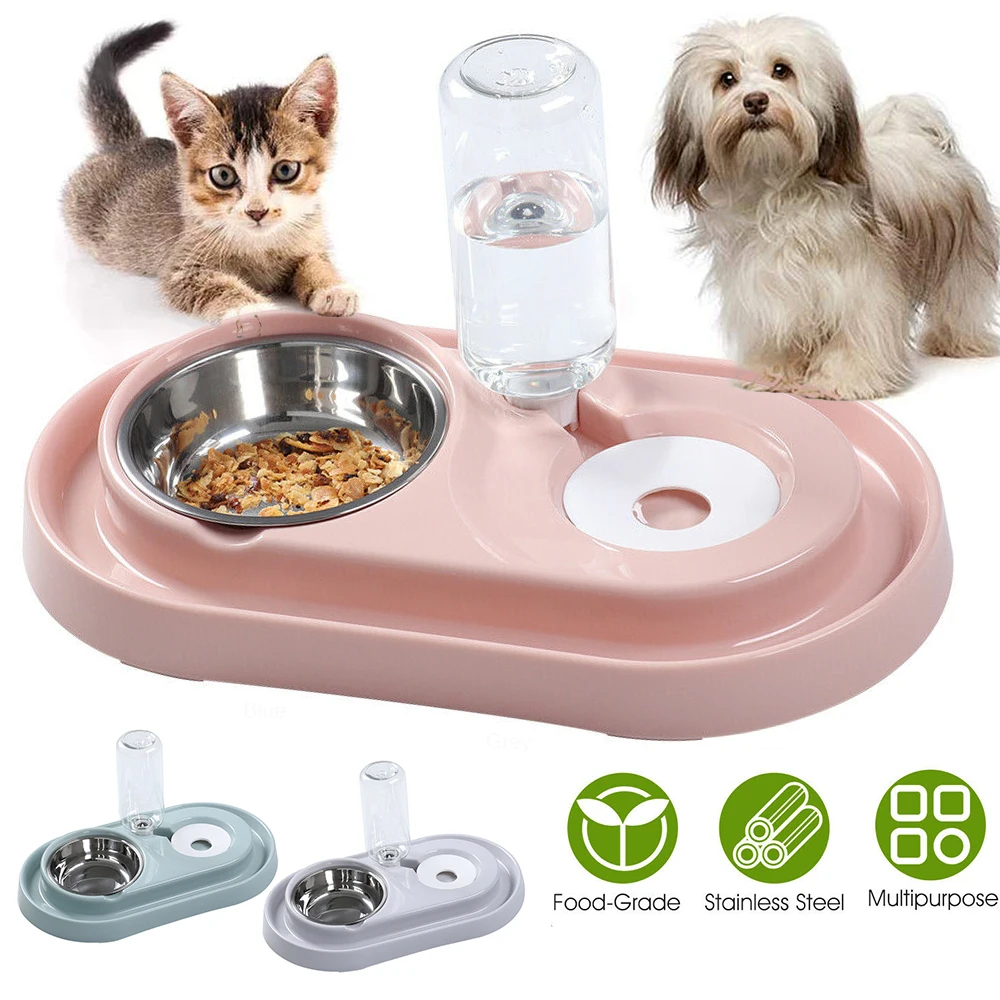 

Dual Port Dog Cat Food Dish Bowl Automatic Pet Feeder Cat Automatic Dog Water Dispenser Drinking Fountain comedero gato D30