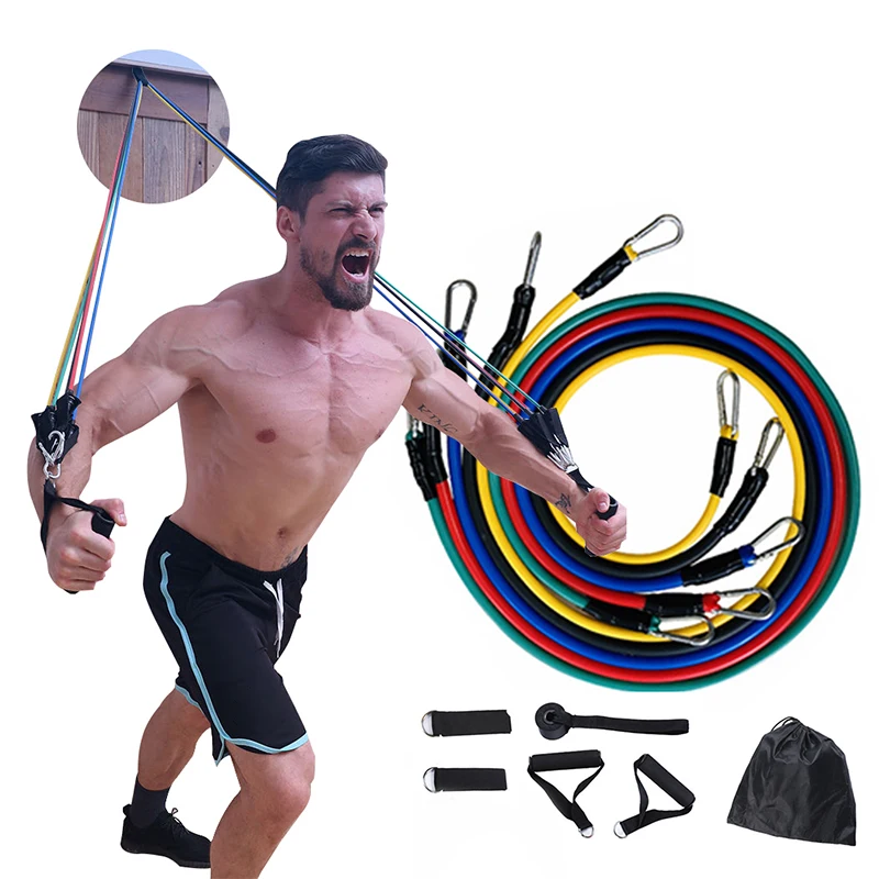 11 Pcs/Set Crossfit Latex Resistance Band Training Exercise Tube Yoga Rope Pull Elastic Rubber Expander Fitness Equipment Belt | Спорт и