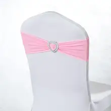 100pcs/lot Pink/Tiffany/Yellow Stretch Lycra Spandex Chair Sash Band Heart Buckle For Wedding Banquet Hotel Conference Decor