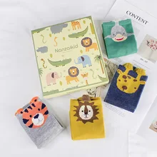 

Boxed Cotton Flax Children's Socks Cute Cartoon Animal Wild Cotton Boys and Girls Socks Breathable Warm Mid-Range Baby Socks