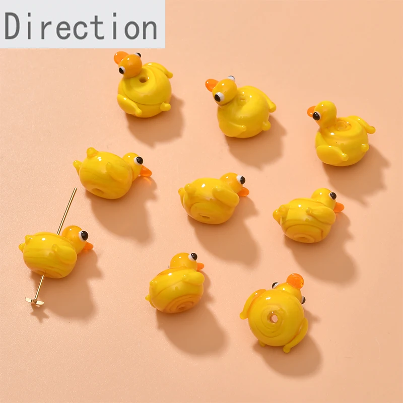 

Cartoon cute hand-made colored glaze little yellow duck beaded pendant diy jewelry pendant accessory material