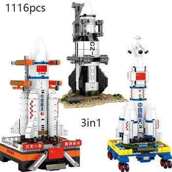 

2020 3in1Space station Saturn V Rocket Building Blocks City Shuttle satellite Astronaut figure man Bricks set Children Toys gift