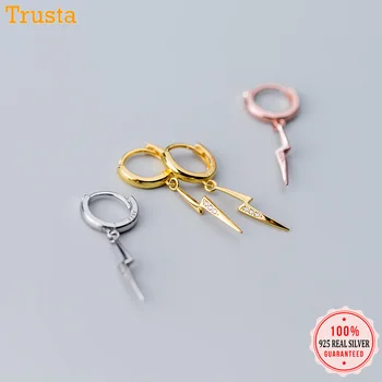 

Trustdavis Genuine 100% 925 Sterling Silver Cute Small Lightning CZ Hoop Earrings for Women Girl Wedding Jewelry Gift DA475