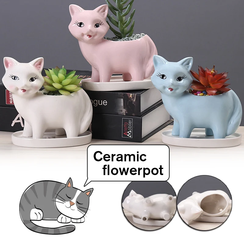 

Ceramic Flower Pot Cute Cat Design Vase Succulent Planters Desktop Flower Arrangement Container Balconyhome Decor Ornaments Gift