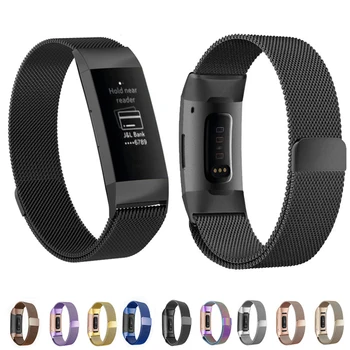 

Magnetic Milanese Stainless Steel Loop for Fitbit Charge 3 Replacement Strap Band for Fit Bit Charge3 Metal Wristband Link S/L