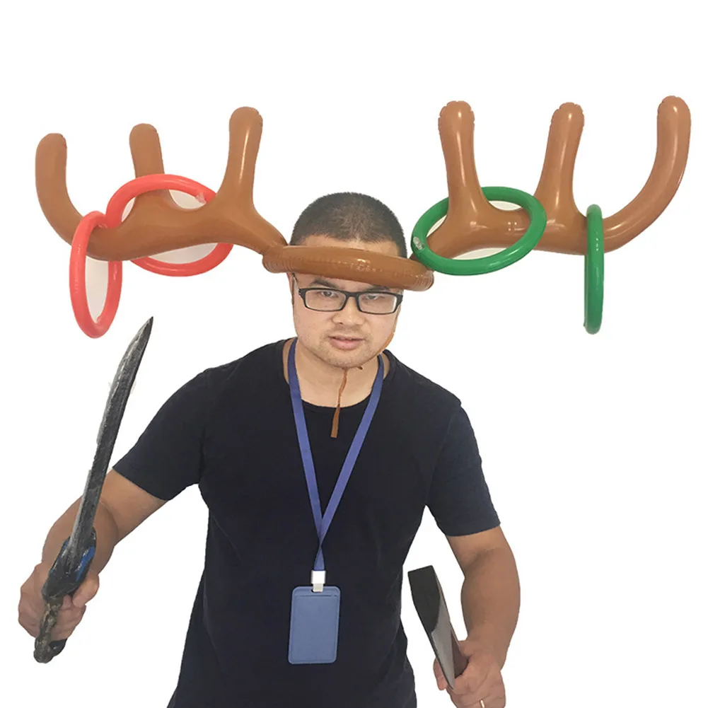 

Plastic Inflatable Santa Funny Reindeer Antler Hat Ring Toss Christmas Holiday Party Game Supplies Toys Wholesale