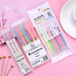 Bolígrafo fluorescente creativo de dos colores de doble cabeza, marcador de pintura de cabeza oblicua de Color, 6 piezas