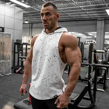 Осенний стиль, мужской Камуфляжный спортивный жилет из чистого хлопка для бега, фитнеса, без рукавов, с капюшоном