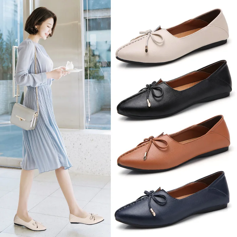 

2019 Four Seasons New Style Female Leather Shoes Foot Covering Loafers England Pointed-Toe Small Leather Shoes Women's WOMEN'S F