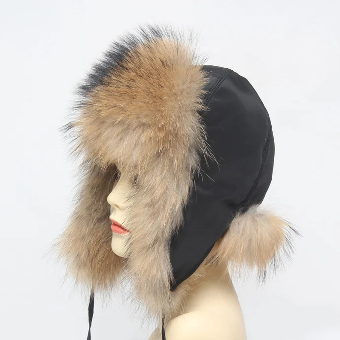 Hot Sale Genuine Fox Fur Hat Russian Women Real Fur Caps Bomber Hats 100%Natural Fox Fur Caps Fashion Fur Hat Retail wholesale - Цвет: raccoon fur