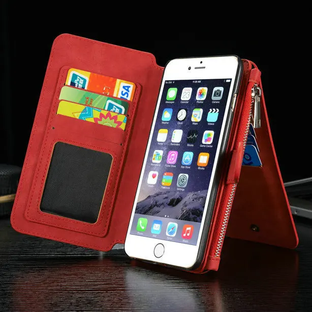 red Luxury Slim Fit Premium Leather Cover For IPhone6Plus 2 In 1 Wallet Mobile Phone Holster Apple 6SPlus Mobile Phone Case Flip She - Цвет: red