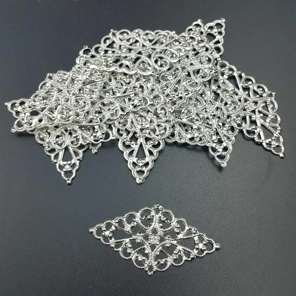 rhodium 20pcs 25x45 мм 20 штук филигранные ромб ремесла полые фурнитура для украшений, ювелирные изделия, аксессуары, под бронзу украшения - Цвет: rhodium 20pcs
