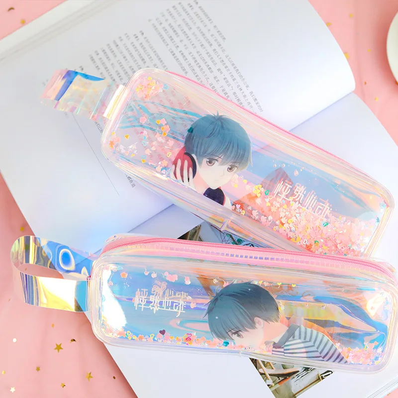 

Network hong cayi Cartoon Symphony Laser Quicksand Oil Pencil Case TPU Pencil Case Students Stationery Storage Pencil Case