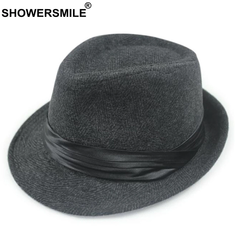 SHOWERSMILE фетровая шляпа с елочкой для мужчин хлопок британский стиль Панама Шляпы винтажные женские классические серые шляпы весна-осень и шапки