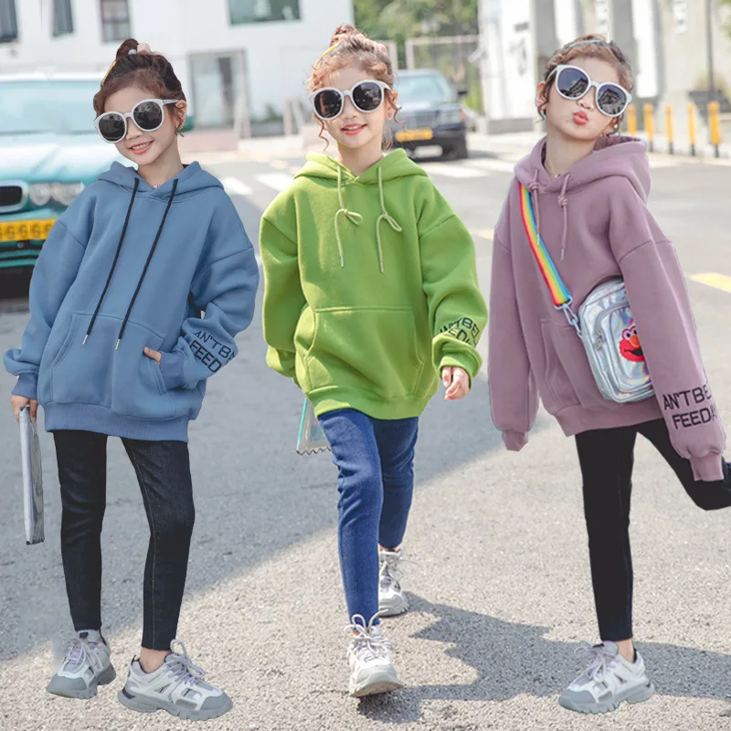

Teenage Girls Fleece Sweatshirt Winter Thick Hoodie Sport Sweatshirt for Girls Tops 10 12 Year Kids Costume Children Clothes 14T