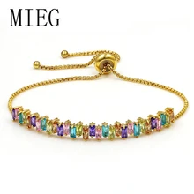 MIEG Радужный цвет сверкающий Принцесса Cut Нерегулярные CZ циркония Кристалл Регулируемые браслеты для женщин невесты или подружки невесты