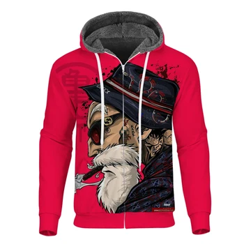 

Cloudstyle Winter Men's Fleece Zipper Hoodie 3D Dragon Ball Red Anime Hoodie Oogway Tees Master Roshi Mens Thick Coat Streetwear