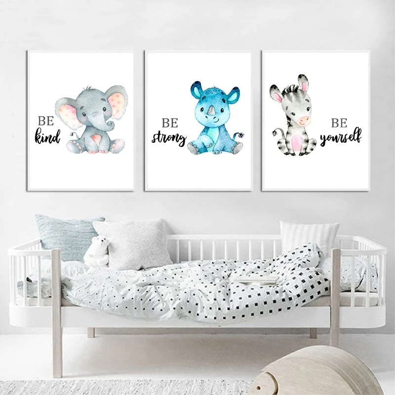 Giraffe Elephant Lion Zebra Pictures Baby Room Wall Decor