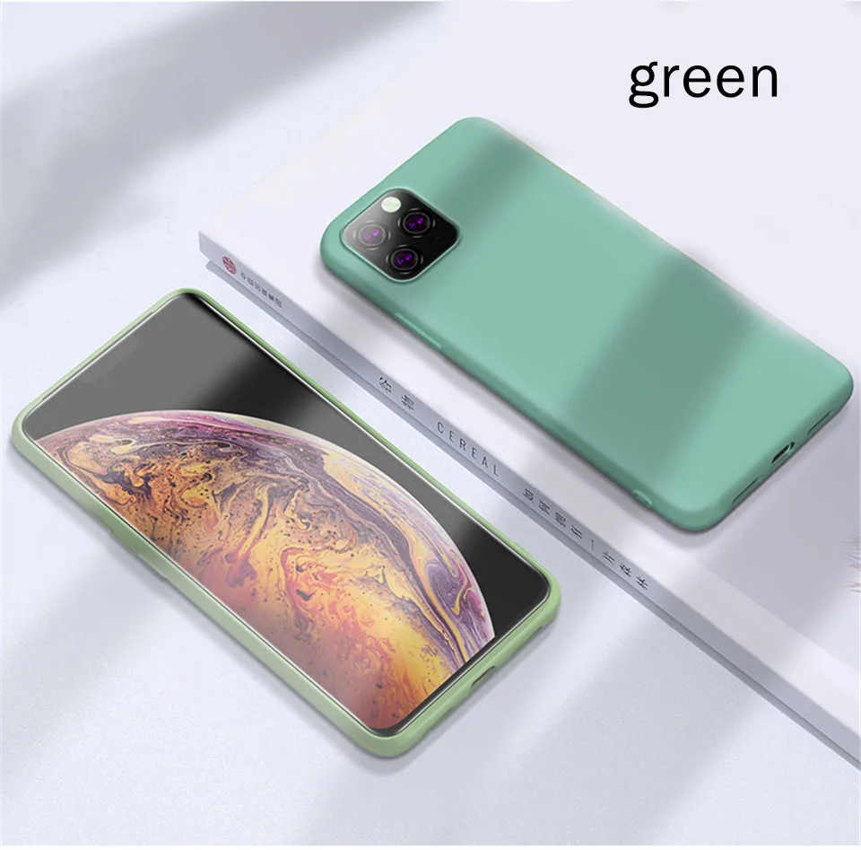 Роскошный жидкий силиконовый чехол на защитная для телефона для айфона apple iphone 11 pro XS MAX XR X SE 6 5S 6S 8 7 plus 5 чехол s противоударный защитный смартфон - Цвет: Зеленый