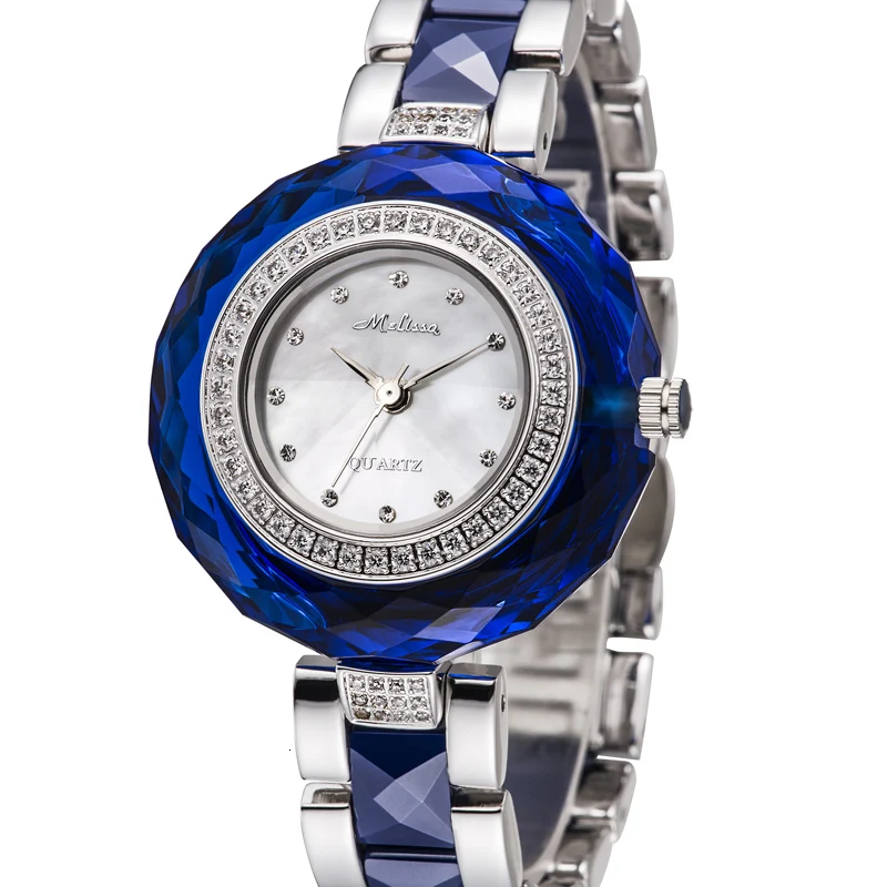 

Часы женские кварцевые с керамическим ремешком и кристаллами