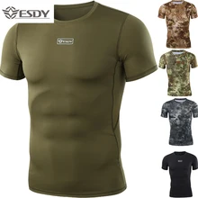 Новая уличная камуфляжная футболка для охоты Мужская дышащая армейская тактическая Боевая рубашка Военная быстросохнущая Спортивная камуфляжная охотничья походная футболка