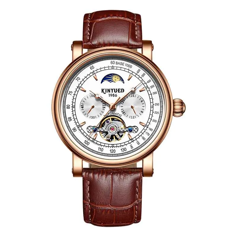 

Relogio Masculino KINYUED Mechanical Watch Men Waterproof Automatic Watches Mens Luxury Dial Moon Phase Chronograph Clocks Male