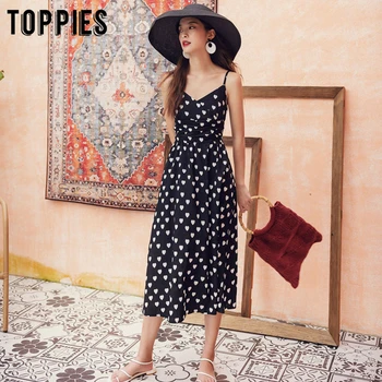 

Summer Dress Women Sleeveless Love Printing Black Midi Dress Vacation Beach Sundress