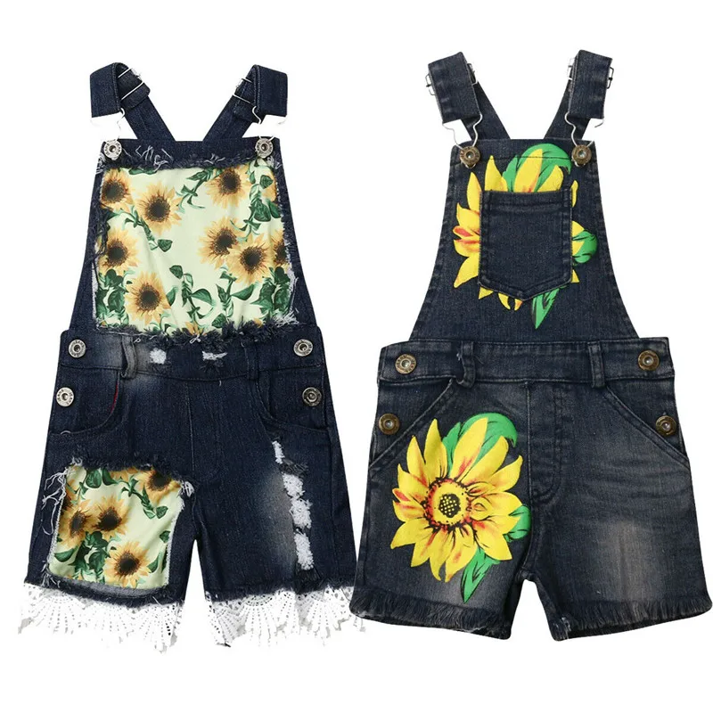 

Toddler Kids Baby Girls Clothes Summer Girls Sleeveless Sunflower Romper Jumpsuits Denim Bib Shorts Pants Boys Clothing Outfit