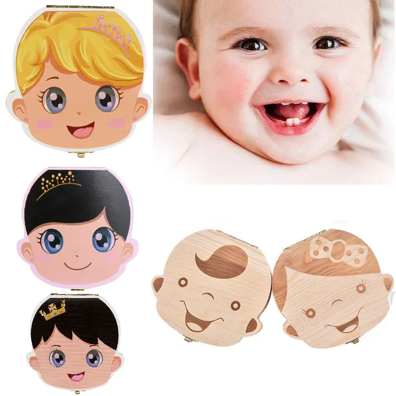

Spanish English Russian French Baby Wood Box Storage Box Milk Teeth Storage Collecting Teeth Umbilical Cord Preservation 3.7cm