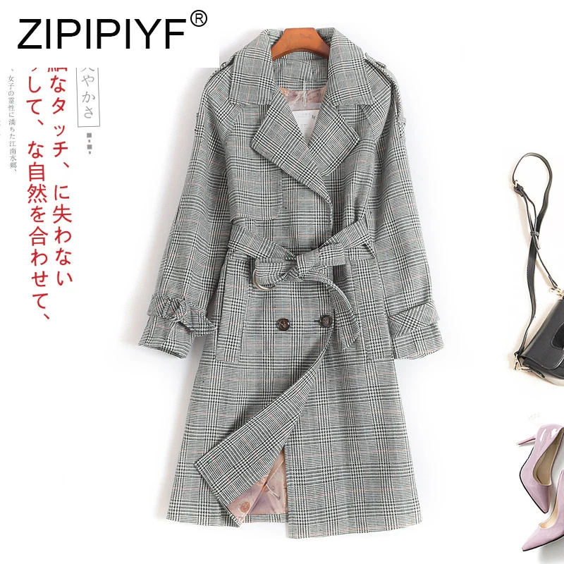 2019 Новое поступление элегантное женское классическое клетчатое пальто с длинным