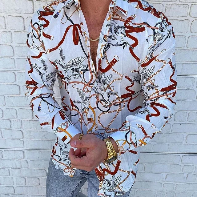 Casual Men Slim Fit Print Party Club Shirt Luxury Brand Printed Shirt 2021 Spring and Autumn Men Fashion Trend Long Sleeve Shirt YHCCS-3