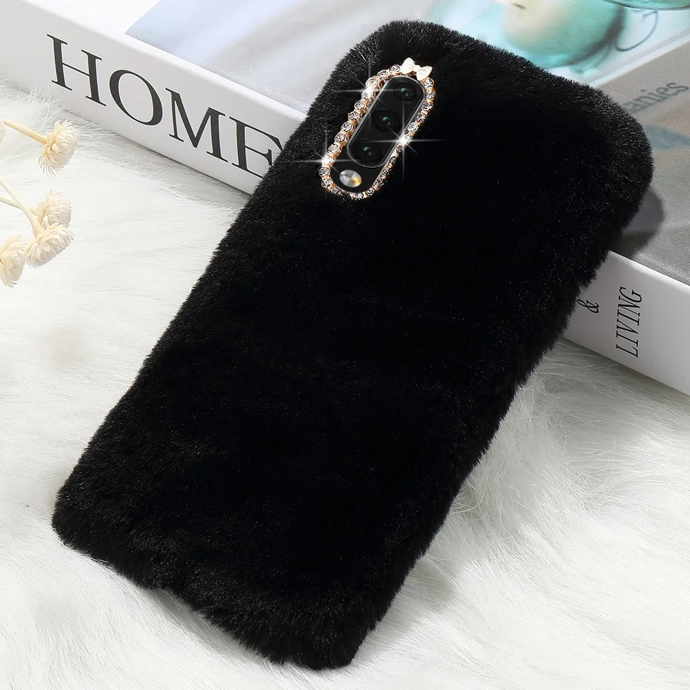 Черный Зимние теплые пушистый кролик чехол для samsung Galaxy A10 A10e A20 A20e A3 A30 A40 A50 A6 A6 A70 A8 J3 J4 J5 J6 большие плюшевые покрывала - Цвет: Черный