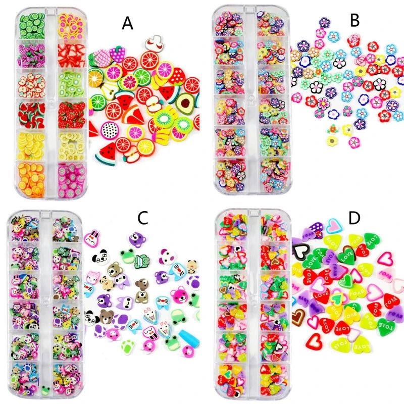 12 Bottles Soft Polymer Clay Mini Flower Fruit Animals Heart Resin Fillings Glitter Epoxy DIY Jewelry Filler Craft | Украшения и