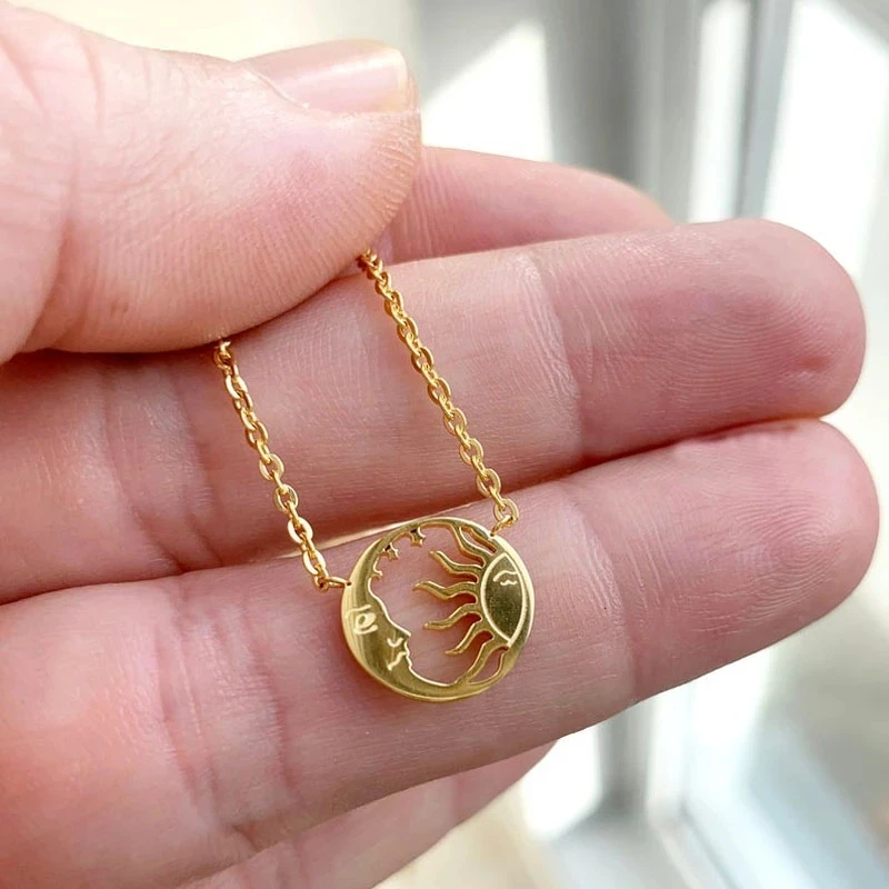 Moon and Sun Necklaces Gifts For Women Stainless Steel Collane Gothic Jewelry Fashion Lover Statement Collier Femme | Украшения и