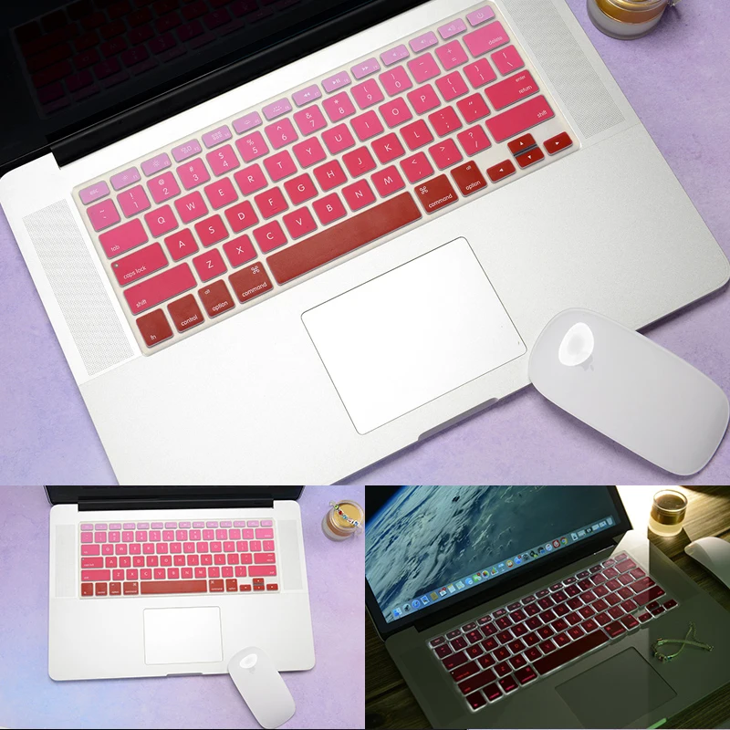 Модный градиентный цветной ЕС протектор клавиатуры для Macbook Pro 13 15 дюймов с сенсорной панелью клавиатуры силиконовая наклейка крышка для мужчин и женщин - Цвет: eu red