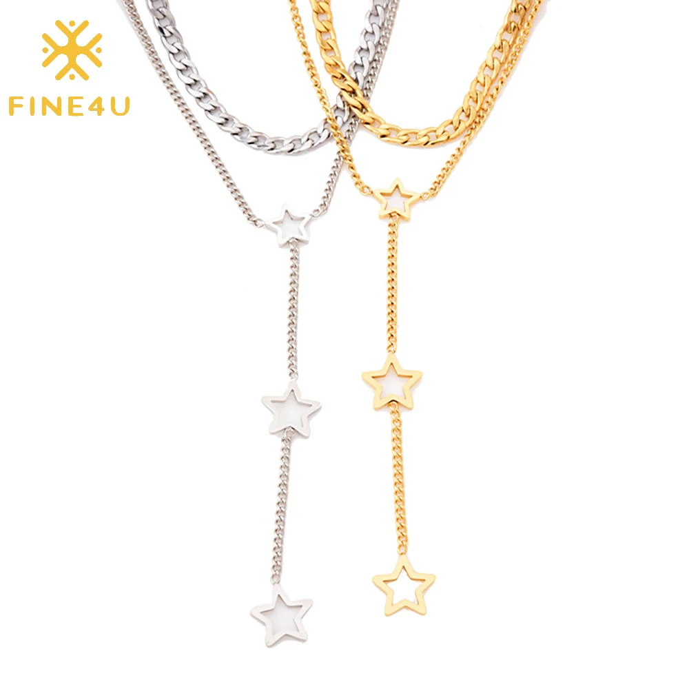 FINE4U N751 Dainty Layered Choker Necklaces Handmade Hollow Star Pendant Multilayer Adjustable Layering Whip Chain Necklace | Украшения и