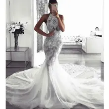 Сексуальное свадебное платье с лямкой на шее, роскошное кружевное свадебное платье с аппликацией, свадебное платье с фатиновым шлейфом, Robe De Mariee