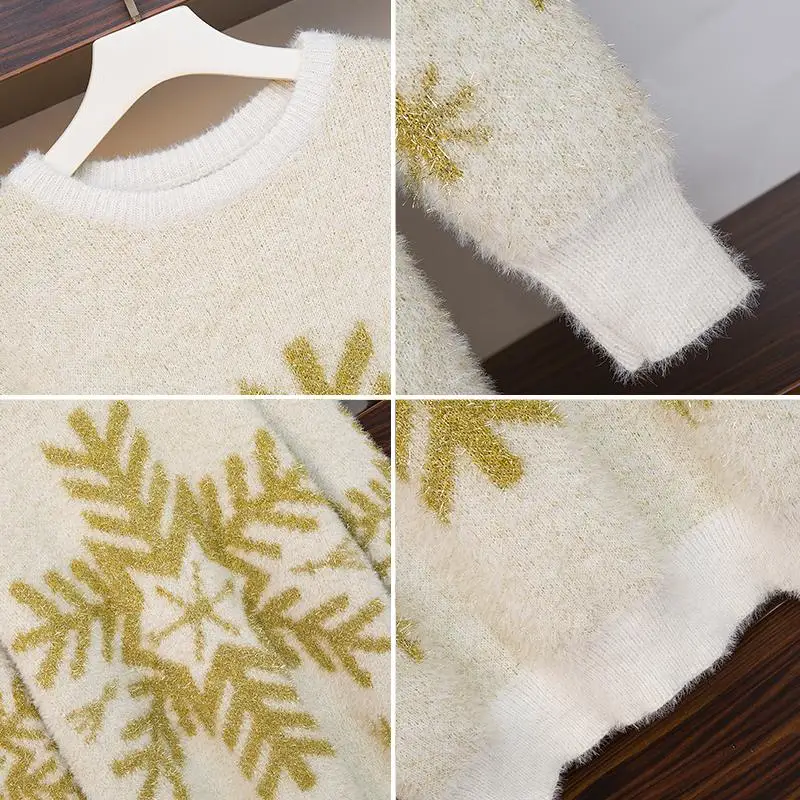 Женский свитер большого размера плюс, Женская Осенняя зимняя верхняя одежда, трикотажный Рождественский свитер со снежинками для женщин K0499