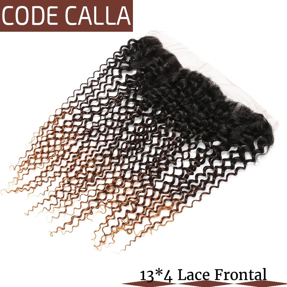 Код Calla индийские кудрявые человеческие волосы пучки необработанные девственные вьющиеся человеческие волосы пучки с 13*4 синтетический фронтальный Омбре коричневый цвет
