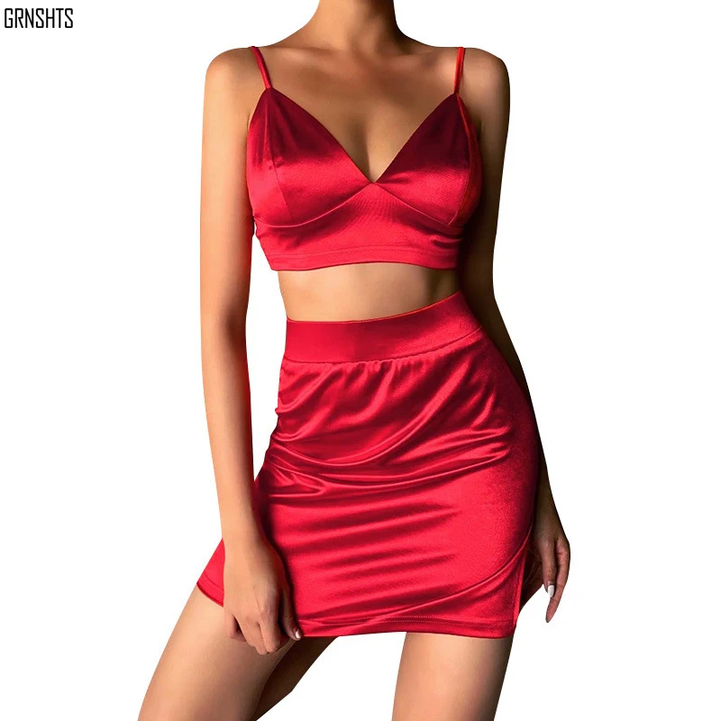 

2020 Sexy Sling Two-Piece Solid Color Irregular Short Skirt 2-Piece Ladies Sling Top And Skirt Summer Set 2 Piece Set Women