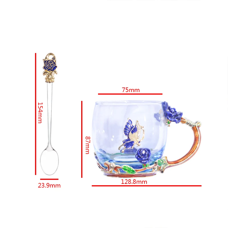 Голубая роза, эмалированная Хрустальная чашка, цветочный чай, стекло высокого качества, стеклянная чашка для воды, кружка в цветочек с рукояткой, идеальный подарок для любимой свадьбы