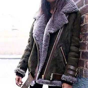 

2019 Winter Warm Fur Leather Coat Women Motorcycle Jacket Suede Jacket Female Coat Fur Ladies Winter Coats