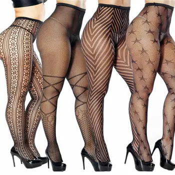 

Hot Sale Womens Pantyhose Socks Tights Sexy Stockings Nylon Lace Pattern Sheer Tights Fishnet Mesh Stockings Underwear Plus Size