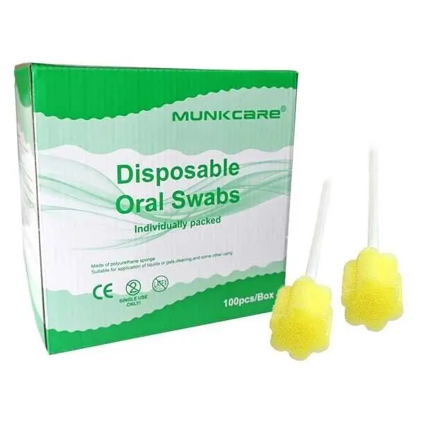100pcs Munkcare Disposable Oral Care Swab Baby Cleaning Sponge Stick Yellow Plum Shape Brush | Красота и здоровье