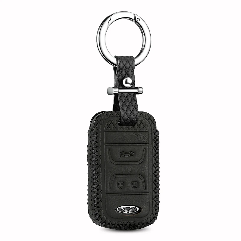 Luckeasy кожаный чехол для ключей Chery Tiggo 3 5 Chery ARRIZO 3 7 Chery E3 E5 Bonus 3 кнопки Чехол кошелек держатель для ключей key4y - Название цвета: black 3