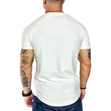 Новинка, мужские рубашки, однотонные, с круглым вырезом, морщинки на плечах, летние топы для пляжа, SD669