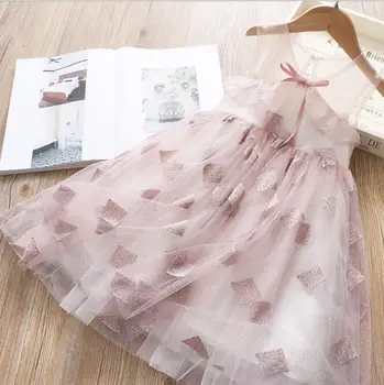 

girl dress 2020 summer girls bow diamond embroidery tulle party tutu sleeveless dresses children clothes wholesale