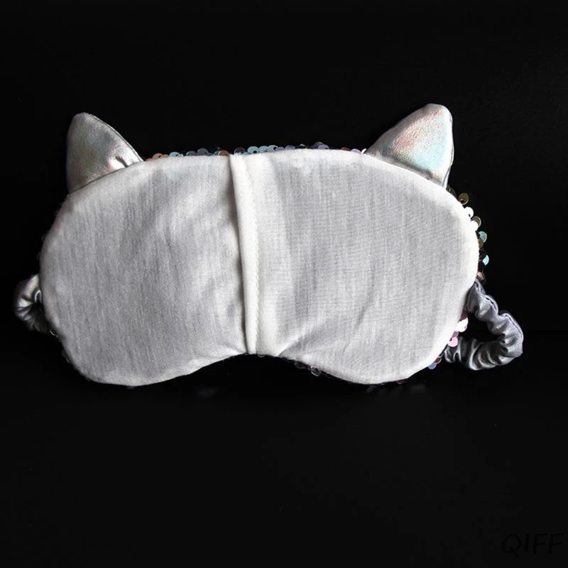 Женская милая мультяшная маска для сна с кошачьими ушками, блестящая Двусторонняя блестящая повязка на глаза