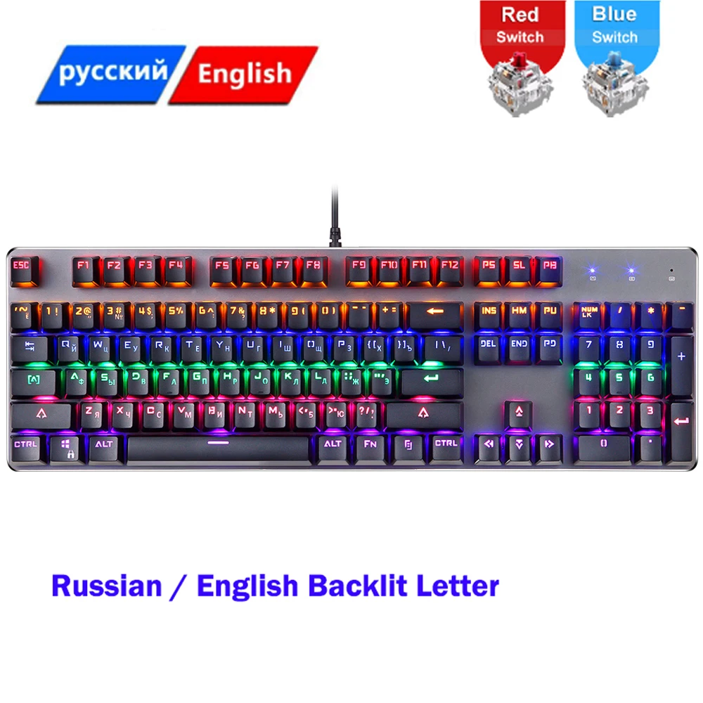 

Mechanical Keyboard 104 keys Blue Red Switch RGB Gaming Keyboards for Tablet Desktop Russian sticker